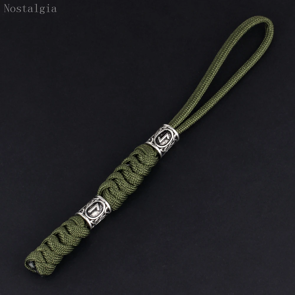 Nostalgia Viking Keychain with Beads Thor\'s Hammer and Scandinavian Viking Rune Bead Accessories Paracord Keychain for Men Women
