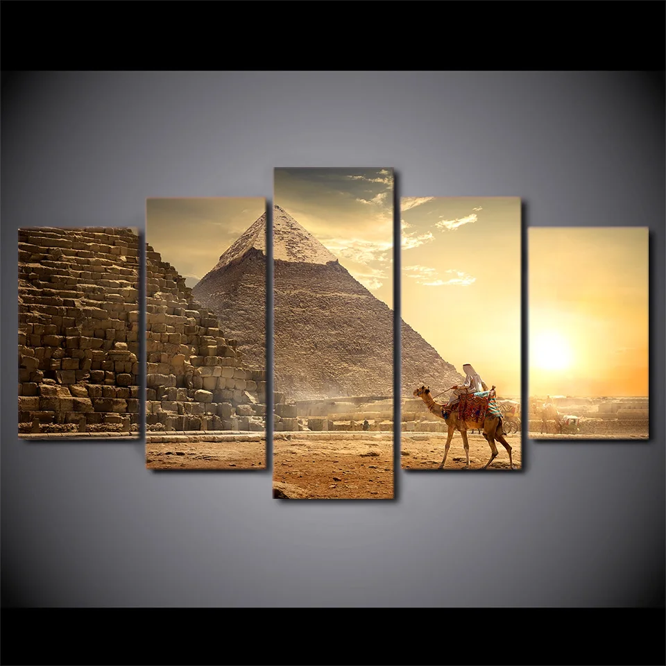 5 Piece HD Printed Ancient Egypt Pyramid Painting Pharaoh  Posters and Prints Wall Pictures for Home Decor Free shipping CU-2684