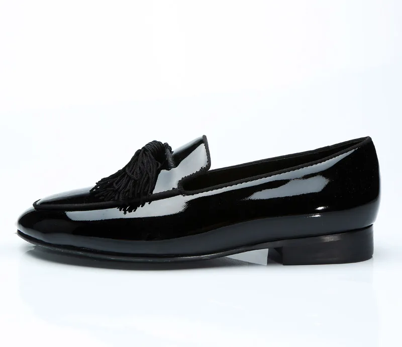 Classic Italian Black Patent Leather Male Tassel Fringe Dress Wedding Shoes Men Slip On Slippers Zapatos Hombre Vestir