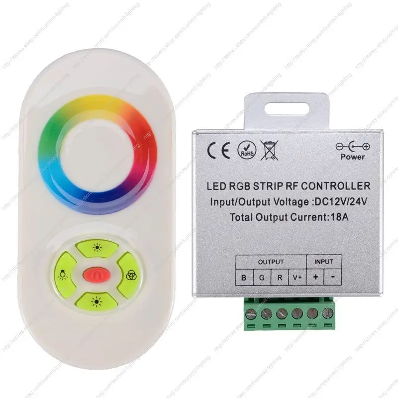 DC12V-24V 18A RGB LED Controller Aluminum Box with RF 5 Key Half Touch Wireless Remote & Color Wheel  for RGB LED Striplight