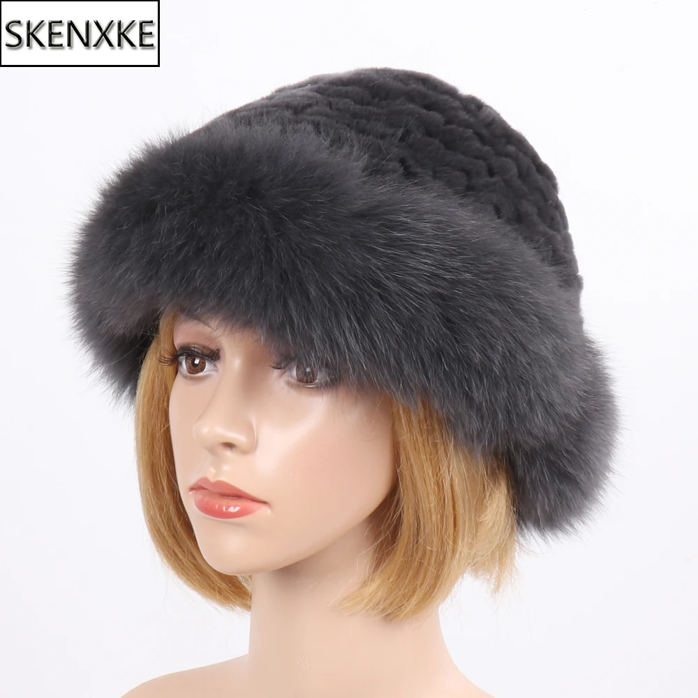 

New Style Winter Warm Real Fox Fur Hats Women Bucket Hat Solid Elastic Rex Rabbit Fur Caps Hot Sale Party Fashion Fur Hat Beanie