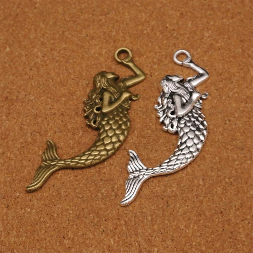 2pcs Mini Charms Fashion Jewelry Alloy Retro Bronze Antique Silver Plated Cute Mermaid Charms For Jewelry Necklace Diy Making