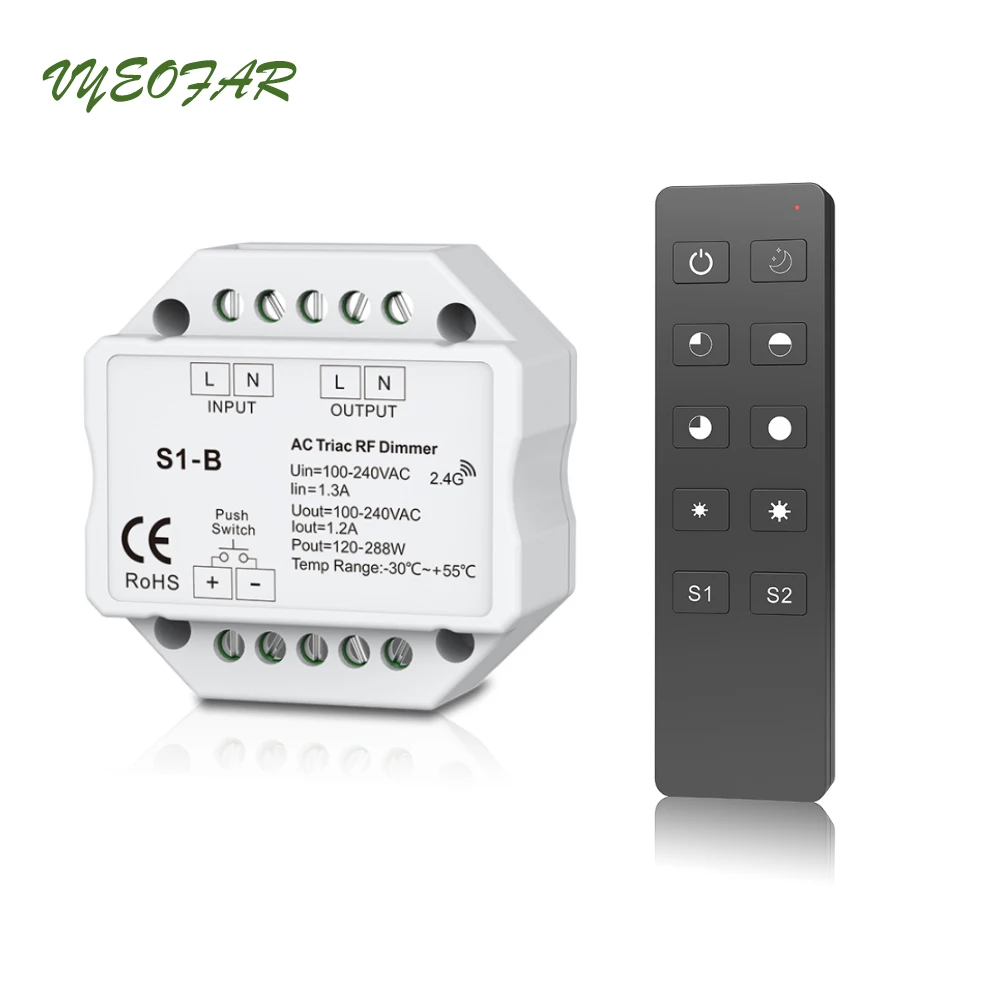 AC Triac LED Dimmer 220V 230V 110V Wireless RF Dimmable Knob Switch With 2.4G Remote Controller for Single Color LED Bulb Lamps