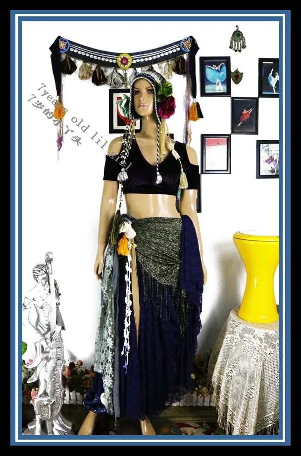 Velvet Fat Chance Tribal Choli Costume di danza del ventre Drop Top manica corta FFB72