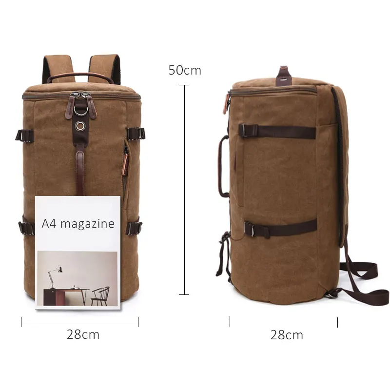 Men Travel Backpack Bag Large Capacity Cylinder Bag Canvas Duffel backpack Suitcase Roulette Travel Bag