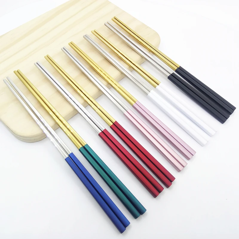 Stainless Steel Chopsticks Tongs Candy Color Sumpits Chinese Chopsticks Tableware Set Mirror Polished Gold Dinnerware 4pairs/Set