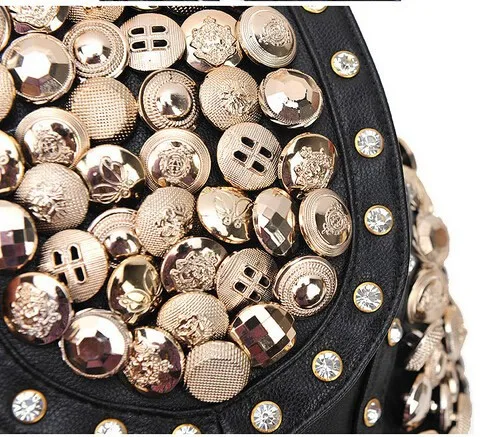 1 piece Multifunctional buttons + rivets + rhinestone punk style PU leather ladies girls schoolbag backpack travel bag bolsa