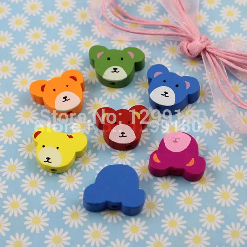 50pcs/lot Random Mixed colors Lead-free Animal Bear Wood Beads for Bracelet/Necklace DIY accessories approx19x15mm K00288