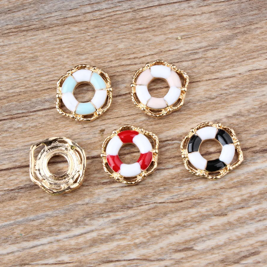 10pcs DIY Jewelry Accessories Drop Oil Lifebuoy Alloy Charms Bracelet Pendant Finding Navy Style Double Color Lifebuoy YZ065