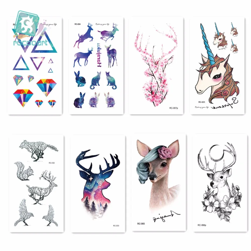 Rocooart Deer Women Temporary Tattoo Sticker Tattoos for Men Fashion Body Art Kids Children Hand Fake Tatoo 10.5X6cm