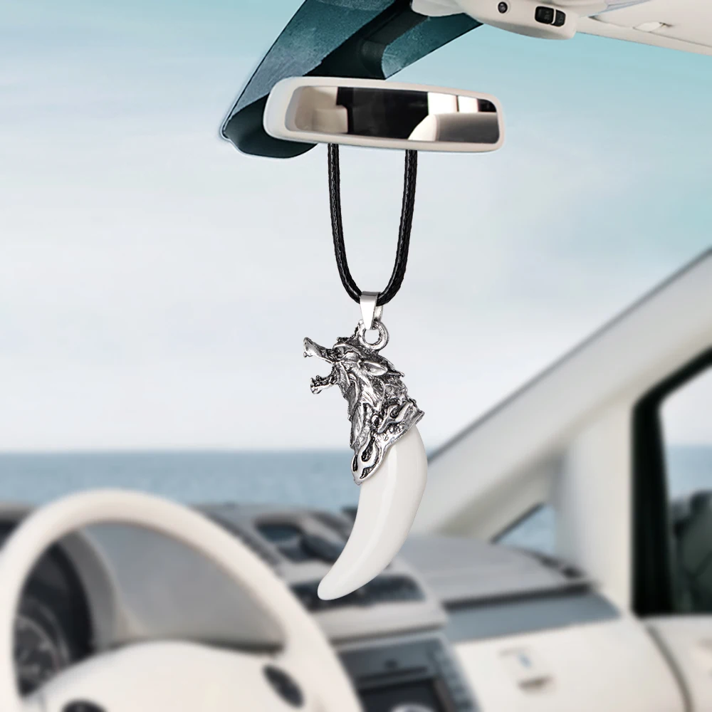 Simulation Wolf tooth Car Pendant Car Rearview Mirror Decoration Auto Hanging Ornaments Interior Accessories Gifts Car styling