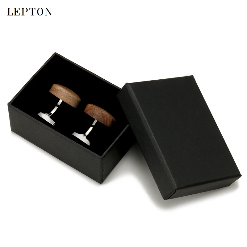 Low-key Luxury Walnut Wood Cufflinks For Mens High Quality Lepton Square & Ellipse walnut Cuff links Men Shirt Cuffs Cufflink