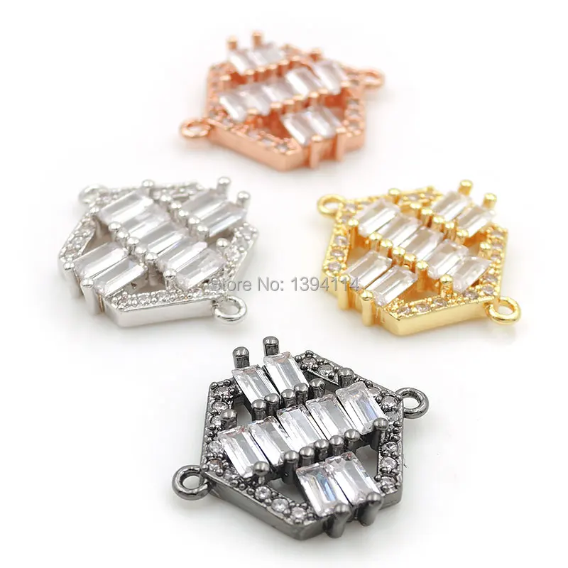 17*15*3mm Micro Pave Clear CZ Hexagon Connector Fit For Women As DIY Bracelets Accessory