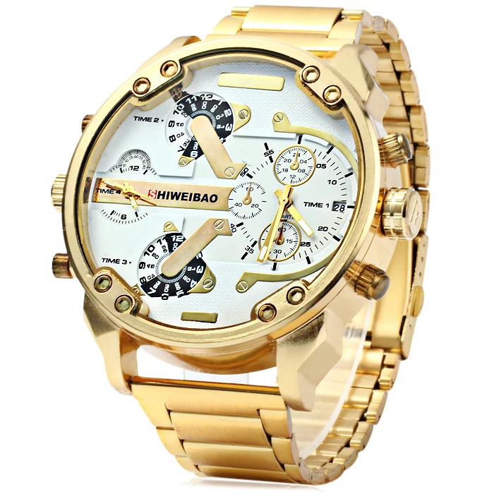 D3137 Gold Stainless Steel Band Quartz Watch For Men Luxury Shiweibao Mens Wrist Watches Man Military Relogio Masculino XFCS New