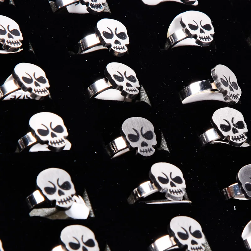 Wholesale 24 pieces / batch of personality skull ring stainless steel domineering ring trend fashion style