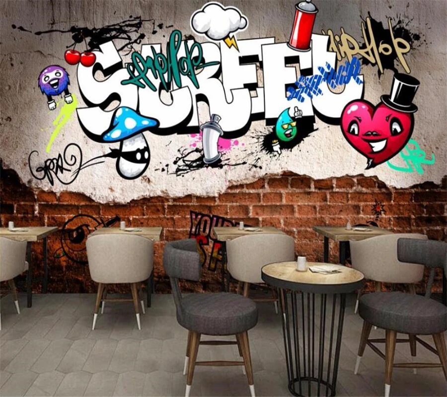 

wellyu Custom wallpaper 3d murals обои European retro street graffiti brick wall broken wallpaper ktv sofa background wall paper