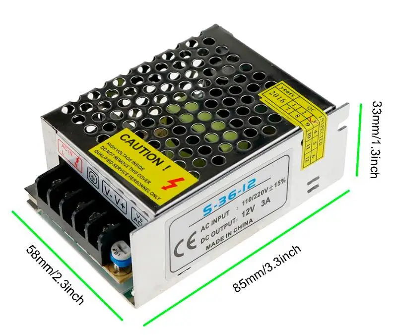 

AC100-240V to DC12V 3A 36W Power Supply Adapter Light Transformer for LED Strip Light