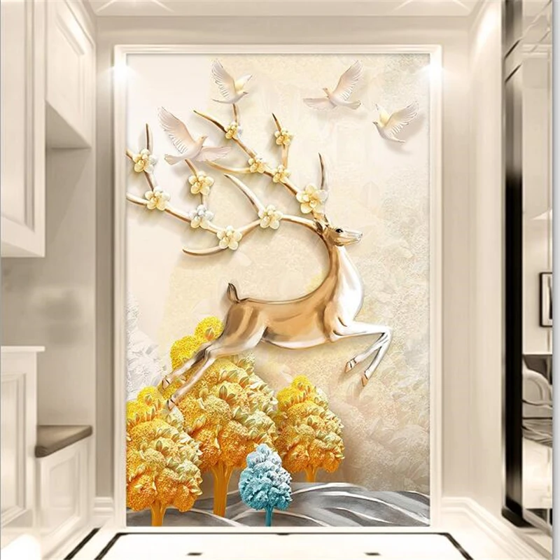 

wellyu Custom Photo Wallpaper 3D Stereo обои Relief Fortune Tree Elk Aisle Deviation TV Background Wall paper 3d papel de parede