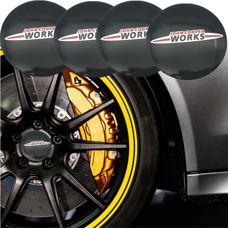 4 pcs Car Wheel Centre Hub Caps Cover Sticker For JOHN COOPER WORKS Logo For MINI Cooper Clubman Cabrio Paceman R50 R52 jcw R55