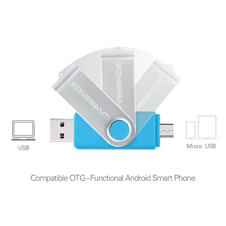 Wansenda USB 2.0 Смартфон Android OTG USB-накопитель для Android/ПК Память 8 ГБ 16 ГБ 32 ГБ 64 ГБ 128 ГБ 256 ГБ