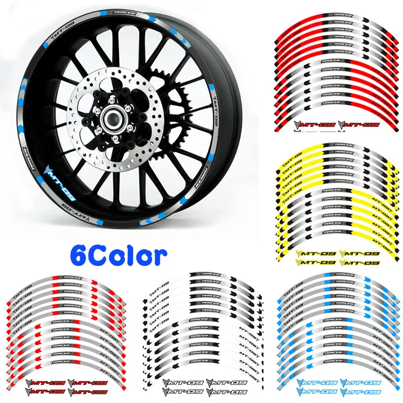 

Hot sell 6 color Motorcycle wheel decals Reflective stickers rim stripes for YAMAHA MT-09 TRACER