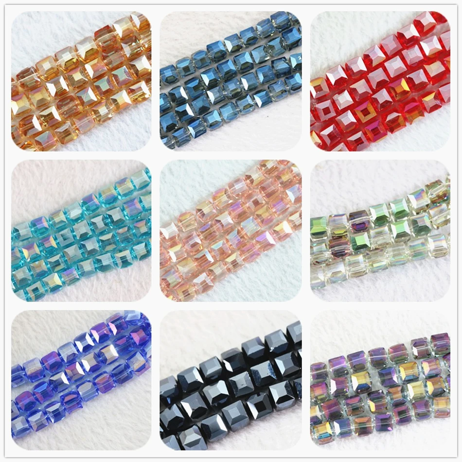 70pcs wholesale price multicolor crystal glass faceted square cube 6mm classical colors jewelry making loose spacers beads B986