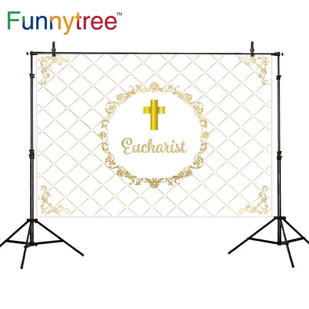 Funnytree photo photography backdrops wallpapers golden frame cross baptism children first Communion background celebration