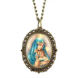 Montre de poche à Quartz de la vierge marie pour femmes, collier Unique, pendentif religieux catholique, pour mère marie, meilleur cadeau de collection