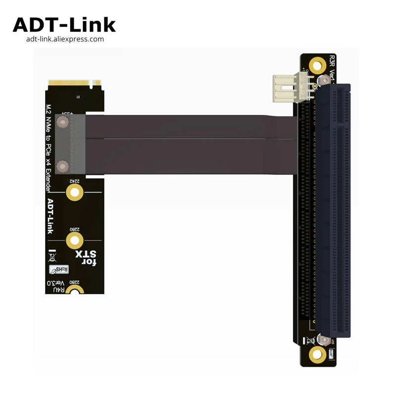 90 Degree Angled M.2 NVMe M-Key to PCIe X4/x16 Extender Adapter for STX Motherboard Graphics Card Extension - Adt-link