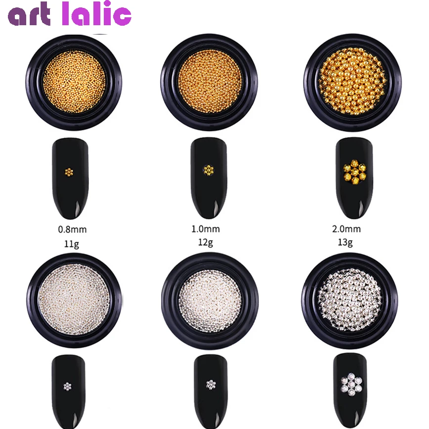 Mini boule en acier pour Nail Art, micro perles dorées et argentées, décoration de Caviar 3D, manucure 0.8mm 1mm 2mm