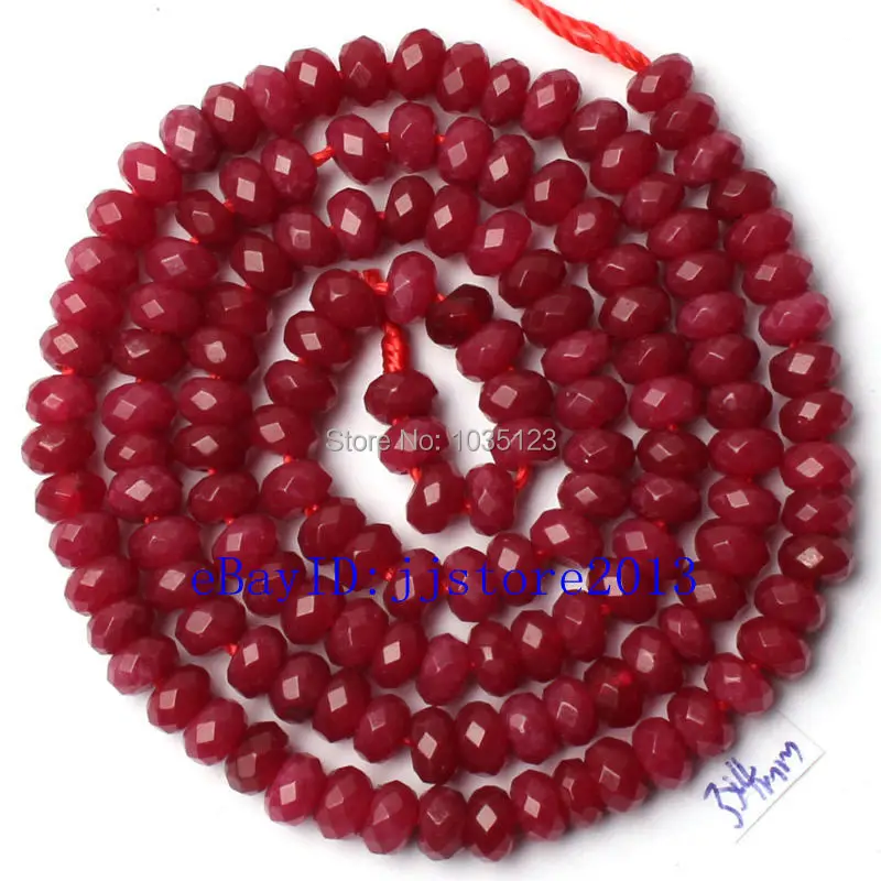 3x4mm Natural Faceted Rondelle Shape Red Color Jades DIY Loose Beads Strand 15