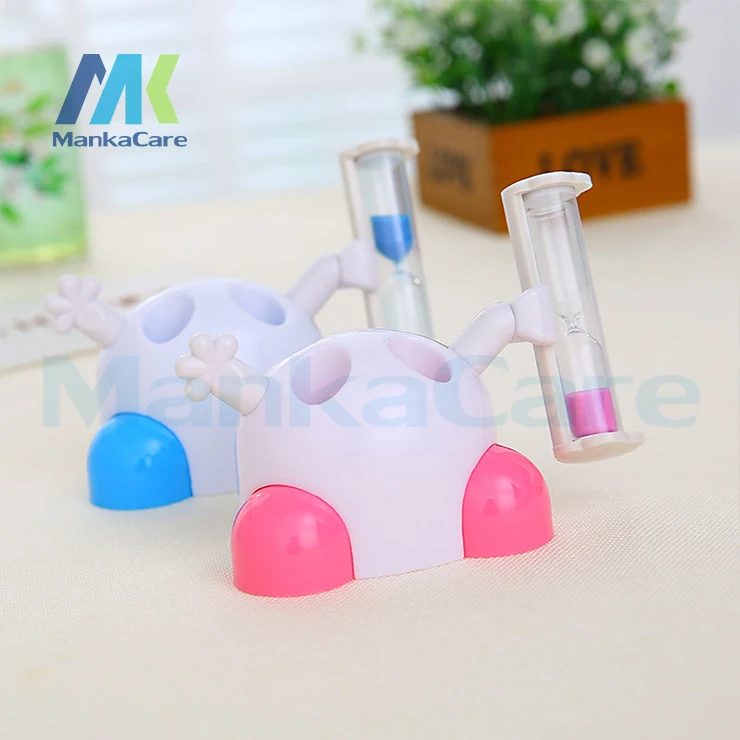 2 pcs Cute Teeth Brush Holder Hourglass 3 Minutes Timer Sand Watch Clock Kid Children Teeth Brushing Countdown Timing Sandglass