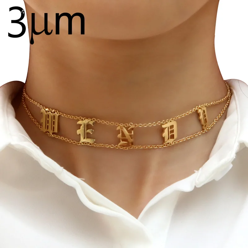 

3UMeter Choker Personalized Name Old English Plate Necklace Gothic Choker Dainity Chic Jewelry Fascinating Necklace for Women