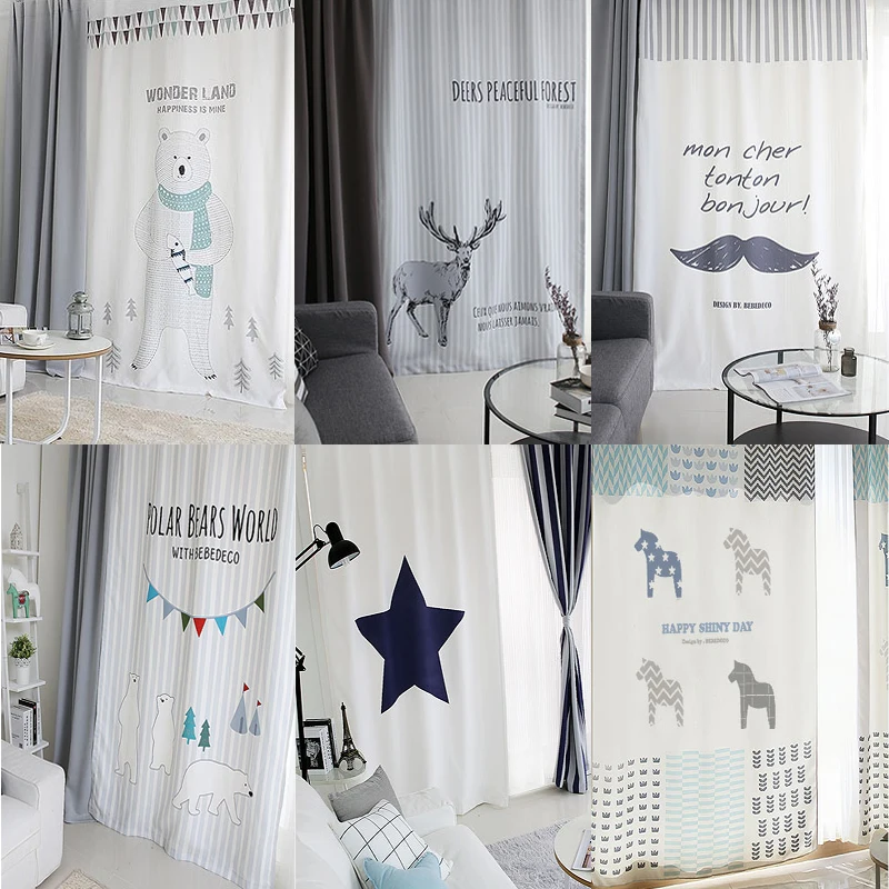 

Nordic Creative Cartoon Semi-blackout Curtains for Living Room Kid's Bedroom Modern Simple Window Drapes Eco friendly Fabrics