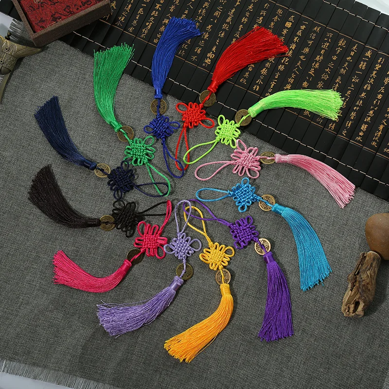 100 Pcs Polyester Chinese Knots Knotting Lucky Amulet Copper Coin Tassel Chinese Gifts Fringe Trim Pendant Decoration for Home