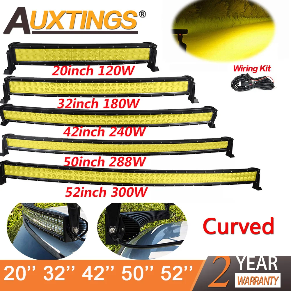 Auxtings 21 32 42 50 52'' Inch Curved Led Light Bar 120W 180W 240W 300W Amber Light Driving Offroad Car Truck 4x4 SUV ATV 12 24V