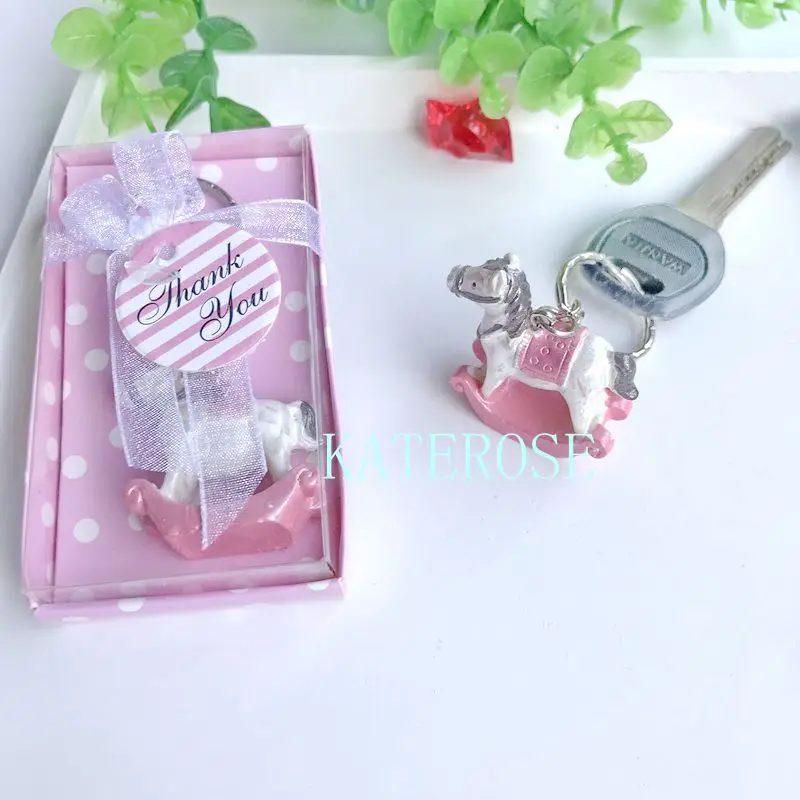 

30PCS Baby Girl Shower Favors & Gift Pink Rocking Horse Keychain Birthday Party Souvenirs&Giveaway For Guest