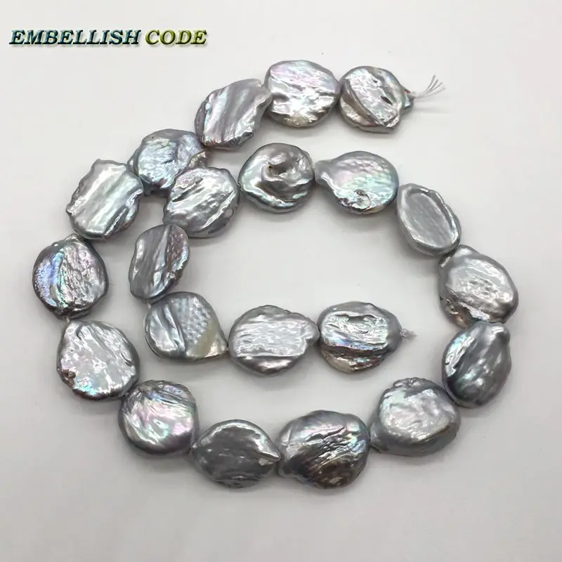 DIY pearl beads on sales gray grey 18.5mm flat round teardrop shape Strand (about 21pcs/lot) natural real Freshwater pearls