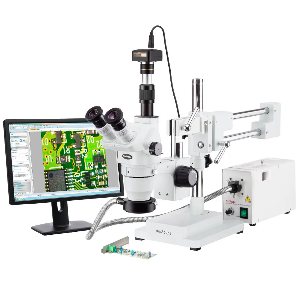 

AmScope Supplies 2x-225x Trinocular Boom Stand Stereo Zoom Microscope + 9MP Camera