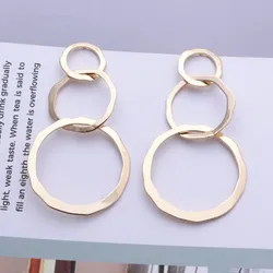 New Fashion Vintage Geometric Round Metal Earrings for Women Glossy Hollow 3 Cirlcles Statement Ear Party Jewelry