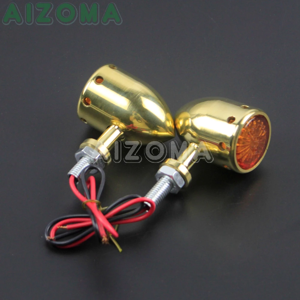 Motorcycle 12v Solid Brass Bullet Turn Signal Blinker Light Amber Flasher Indicators for Harley Chopper Sportster Softail Custom