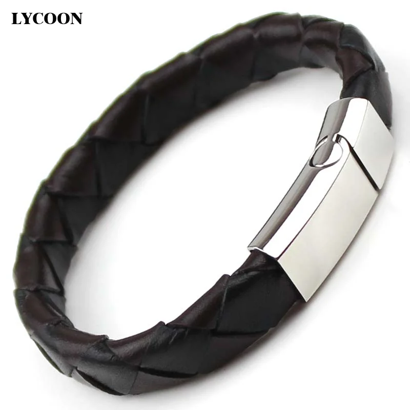 LYCOON Newest Punk design 316L stainless steel bracelets genuine leather bangles men bracelets Free shipping YYB1518