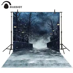 Allenjoy professional photography background winter landscape snowy bridge gothic lanterns night Halloween backdrop photobooth