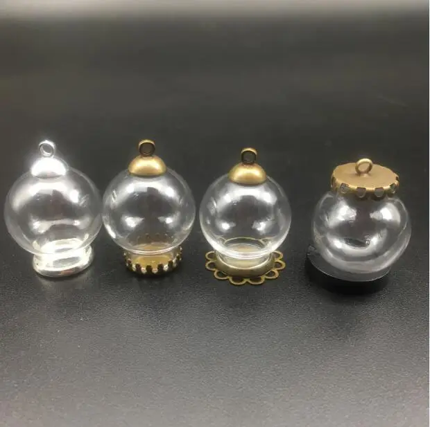 1set 20*12mm hollow glass globe with setting base beads cap set orb glass vials pendant glass bottle jewelry pendant 13 styles