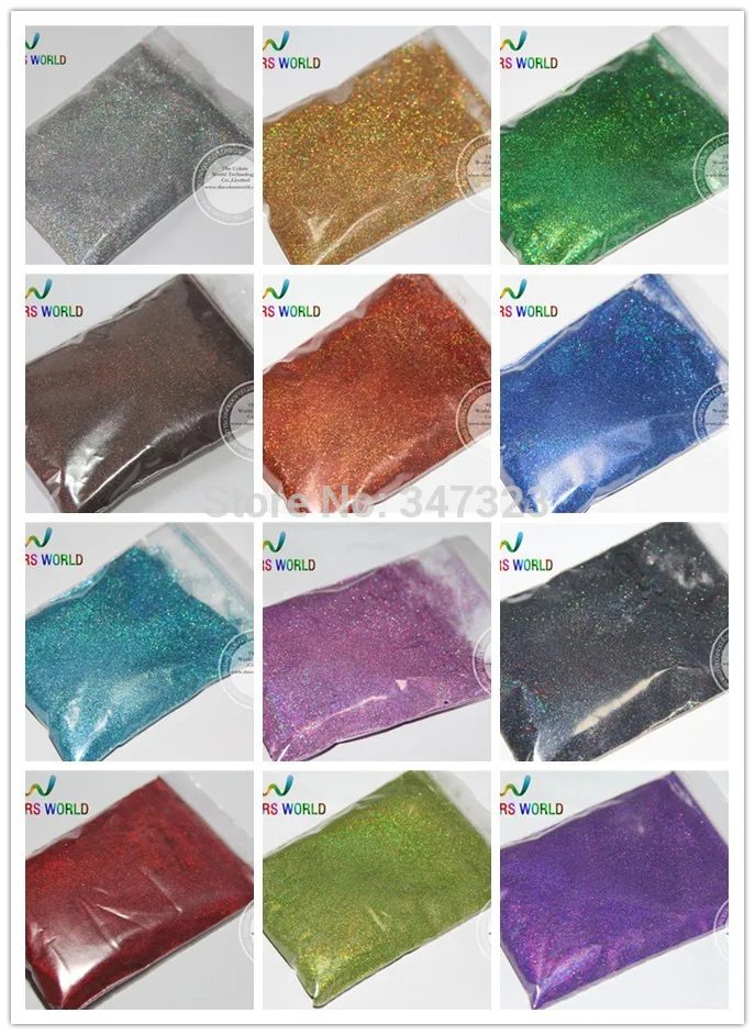 12  Holographic Colors  Finer size Glitter Powder for nail decoration and others  1 Lot =20g*12 colors =240g