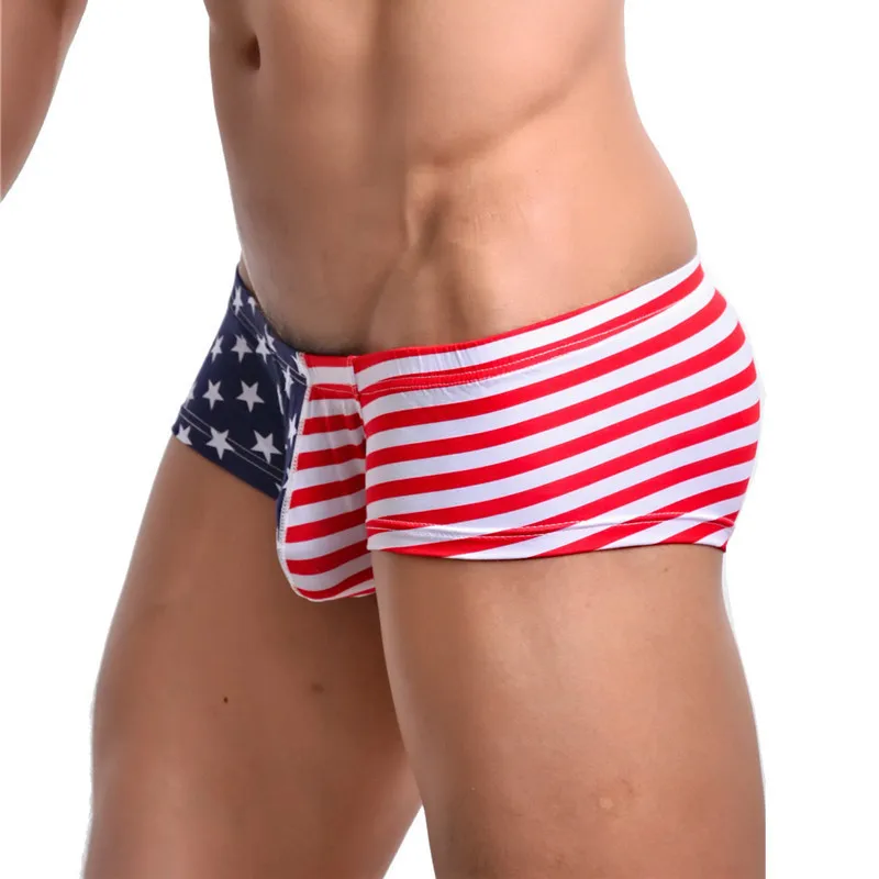 Sexy Underwear Print Boxers American Flag Men Sexy Striped Underwear Men\'s Boxer Shorts Bulge Pouch Gay Men Underpants Boxers