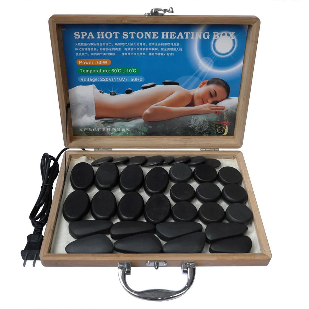 Tontin 33pcs/set body massage stone set hot stone with 220V/110V heater box CE and ROHS