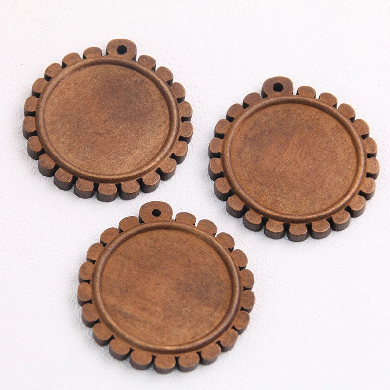 3pcs/lot Brown Wood Cabochon Settings 30mm Inner Size Blank Cameo Pendant Base Trays for Jewelry Making Wholesale Lots Bulk