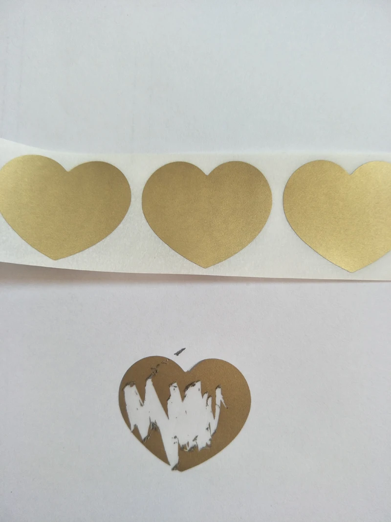 New Style 30*35mm Gold Love Heart Sticker Scratch Off Secret Message Stickers