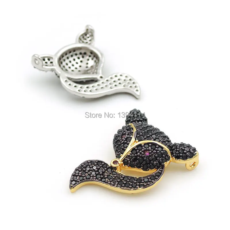 23*18*5mm Micro Pave Black CZ Fox Charm Of Double Circles Fit For Women As Necklaces Accessory